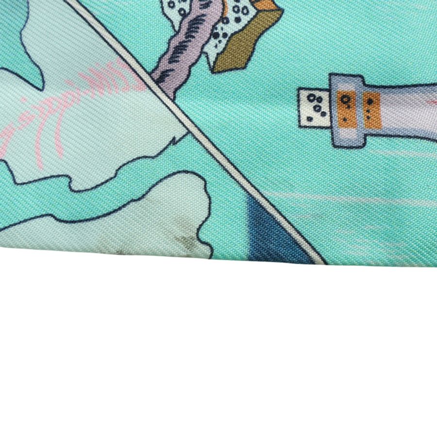 HERMES 愛馬仕 Twilly 絲巾 藍綠色 絲綢 H063158S-9