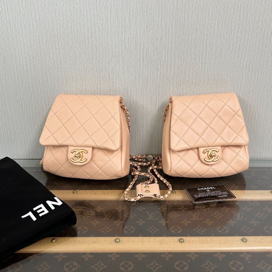 CHANEL 肉桂粉金扣雙子星 方胖子鏈條包 18*17*6 98新配件塵袋 保卡-3