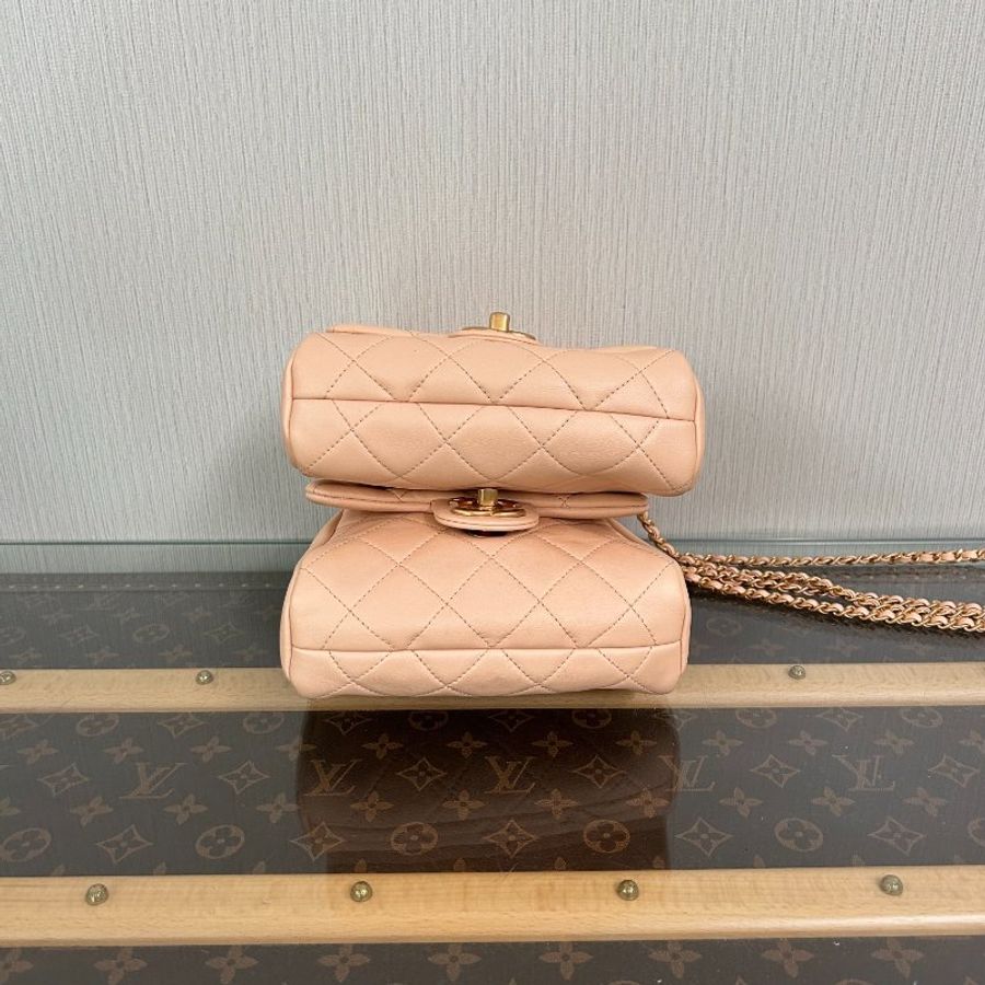 CHANEL 肉桂粉金扣雙子星 方胖子鏈條包 18*17*6 98新配件塵袋 保卡-4