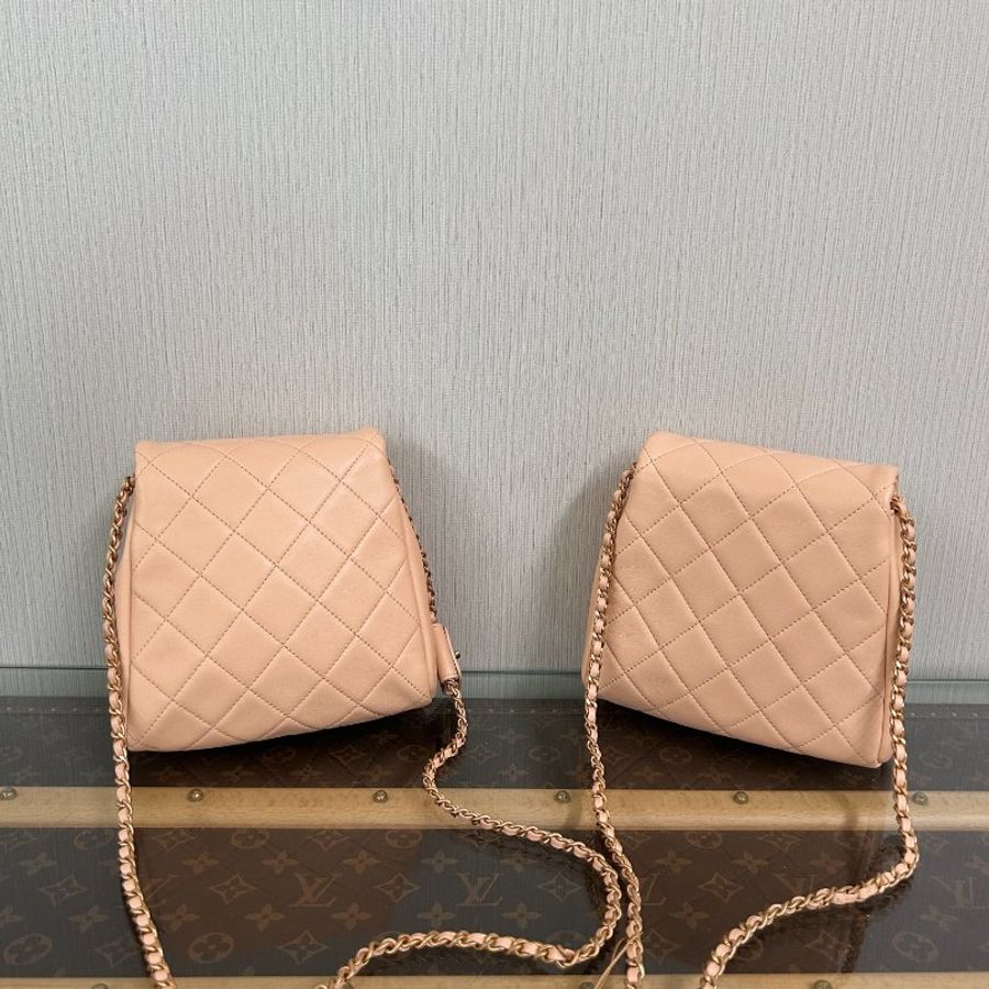 CHANEL 肉桂粉金扣雙子星 方胖子鏈條包 18*17*6 98新配件塵袋 保卡-6