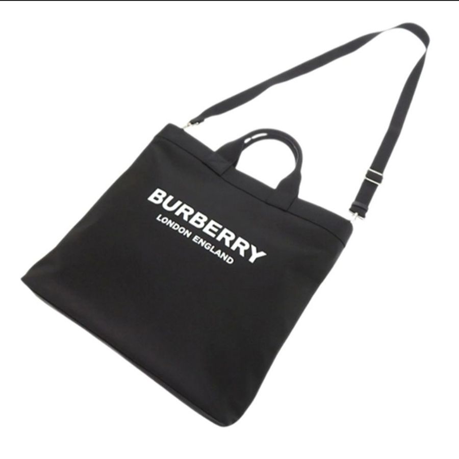 二手少用讓出【BURBERRY Logo Print Nylon Tote 黑色尼龍托特包】-9