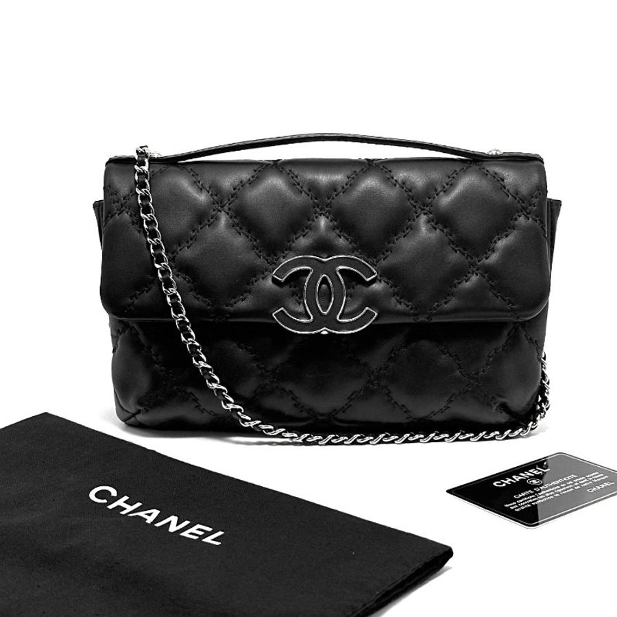 CHANEL 黑銀琺瑯扣2way 手提肩背斜背包 23*15*4 98新配件塵袋 保卡-1
