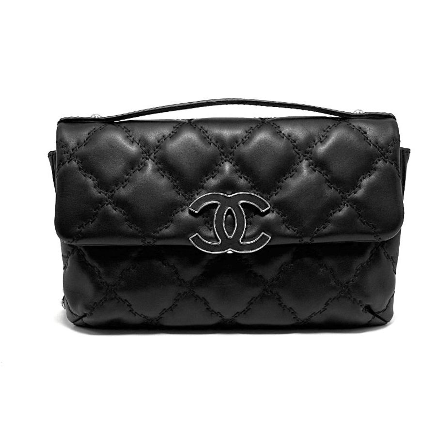 CHANEL 黑銀琺瑯扣2way 手提肩背斜背包 23*15*4 98新配件塵袋 保卡-6