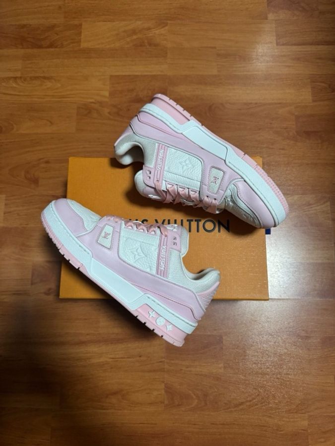 Louis Vuitton路易威登Trainer粉白低幫板鞋 玫瑰粉37.5碼-7