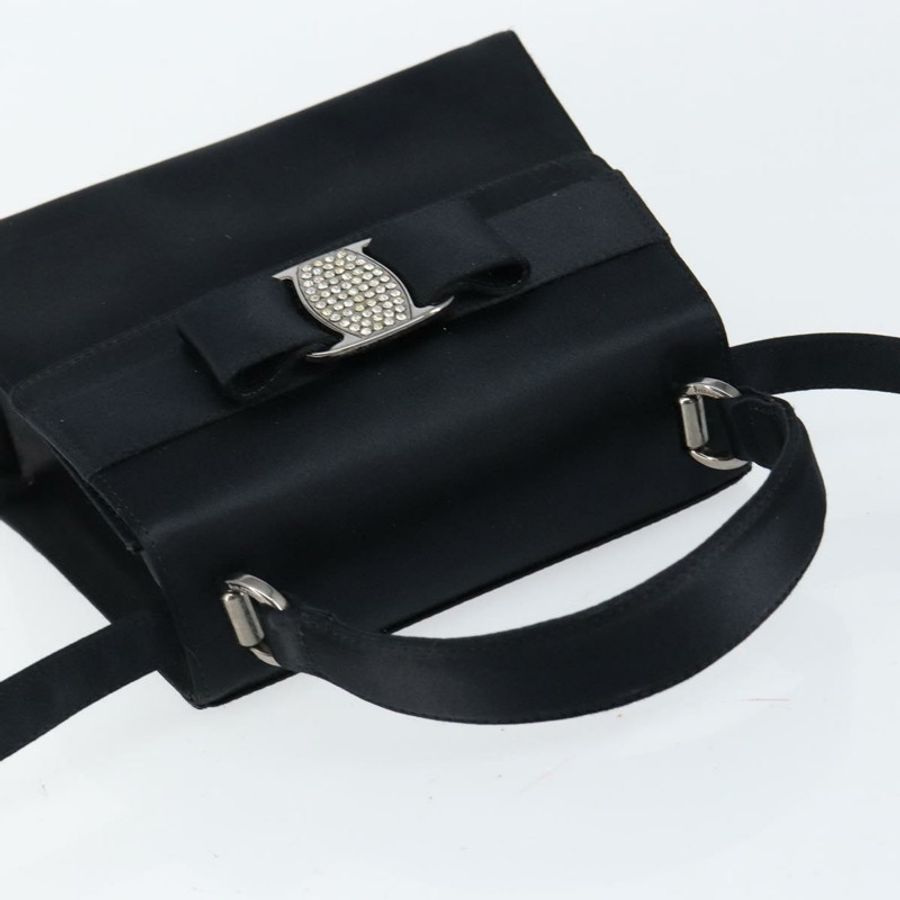 【日本直送】Salvatore Ferragamo Vala 手提包 緞面 兩用 黑色 銀色 正品 151299-5