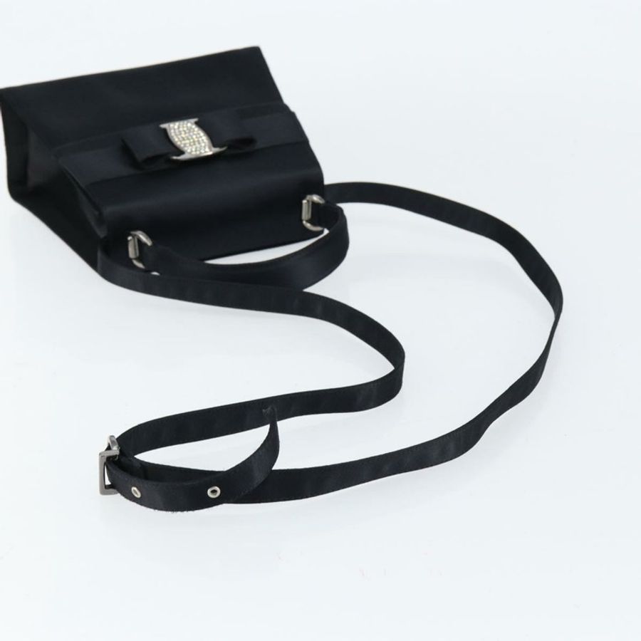 【日本直送】Salvatore Ferragamo Vala 手提包 緞面 兩用 黑色 銀色 正品 151299-7