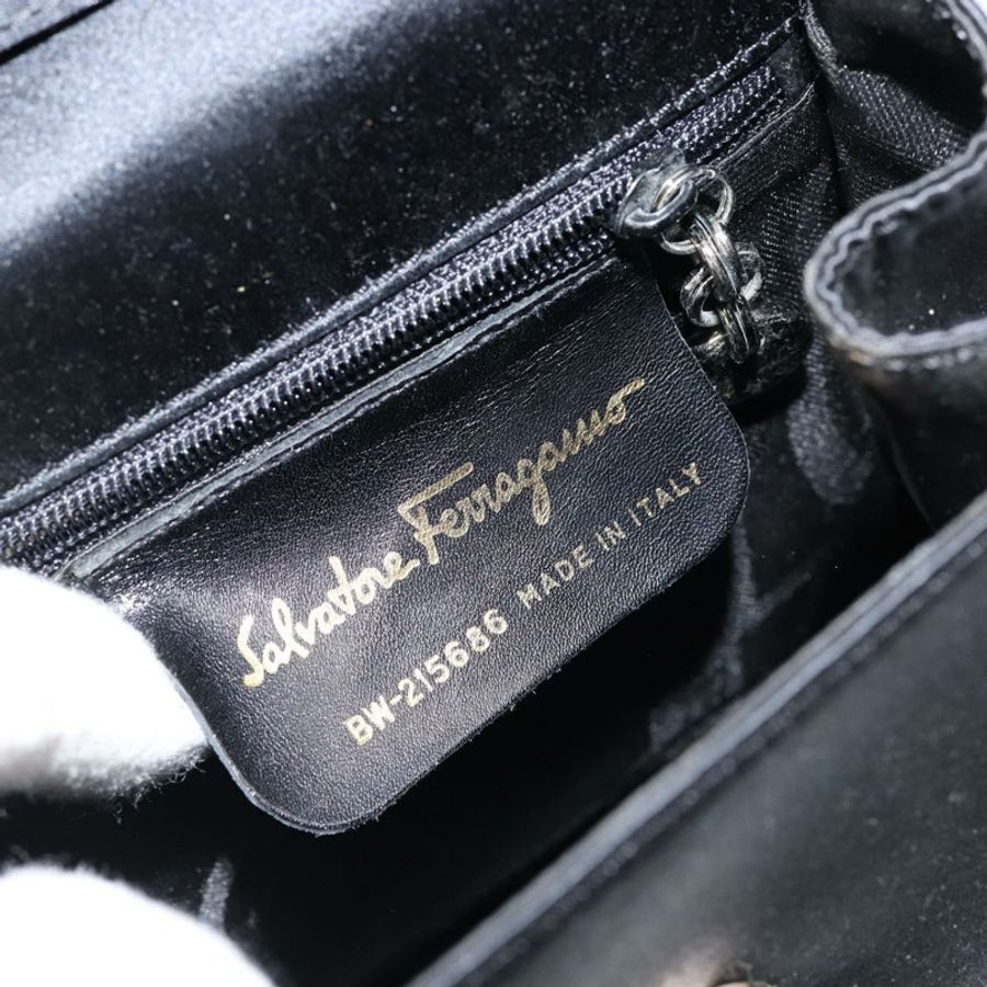 【日本直送】Salvatore Ferragamo Vala 手提包 緞面 兩用 黑色 銀色 正品 151299-11