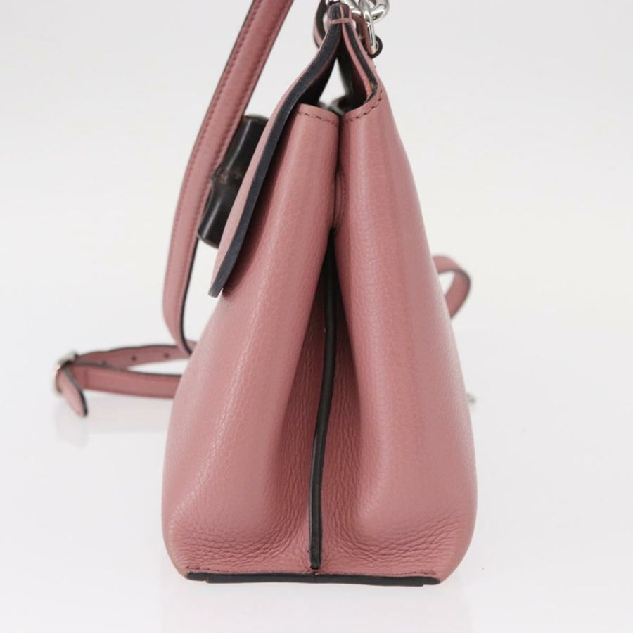 【日本直送】GUCCI 竹節日常手提包 皮革 兩用 粉紅色 銀色 370831 正品 153982-2