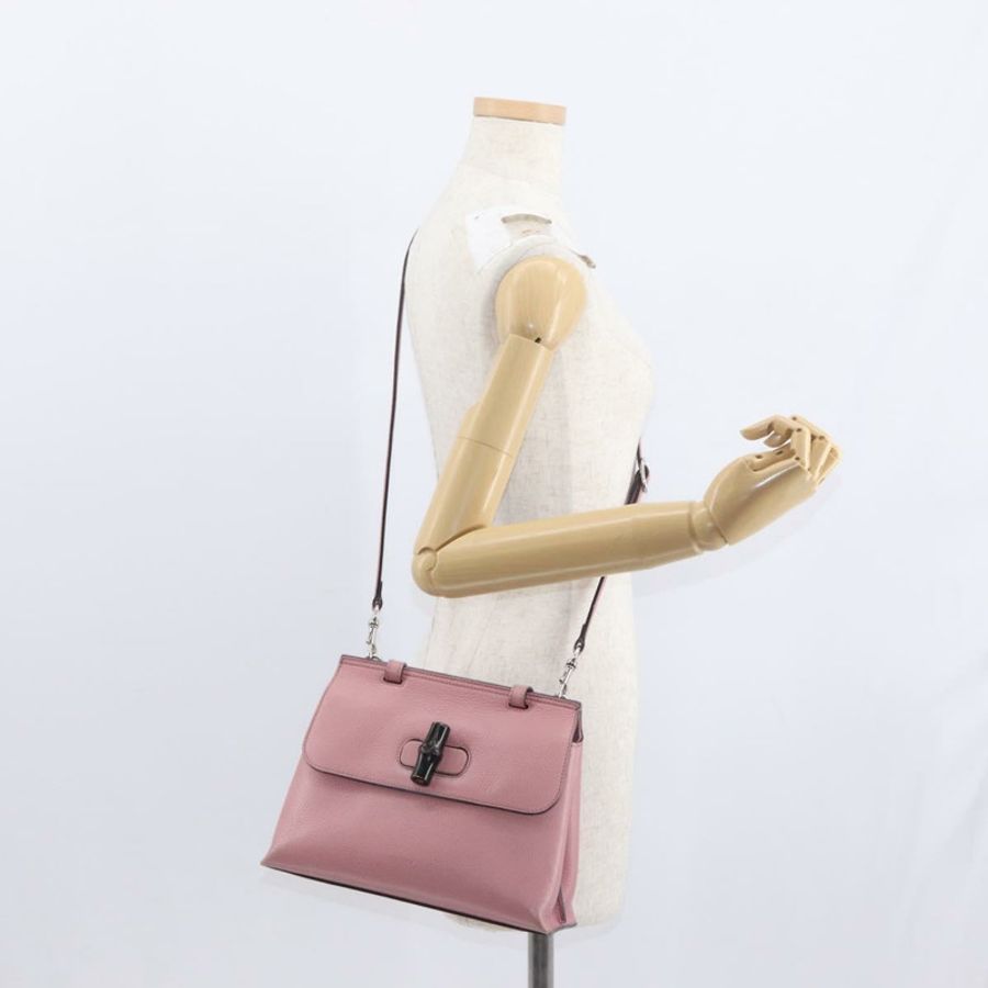 【日本直送】GUCCI 竹節日常手提包 皮革 兩用 粉紅色 銀色 370831 正品 153982-24
