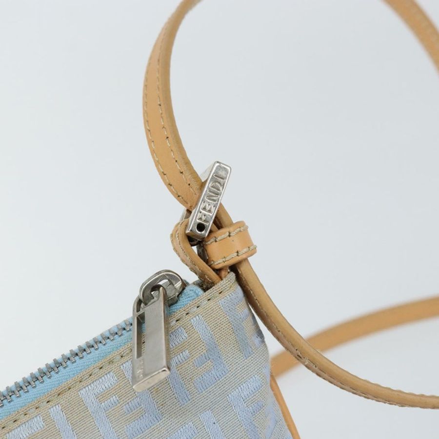 【日本直送】FENDI Zucchino帆布單肩包 淺藍色 銀色 正品 153315-9