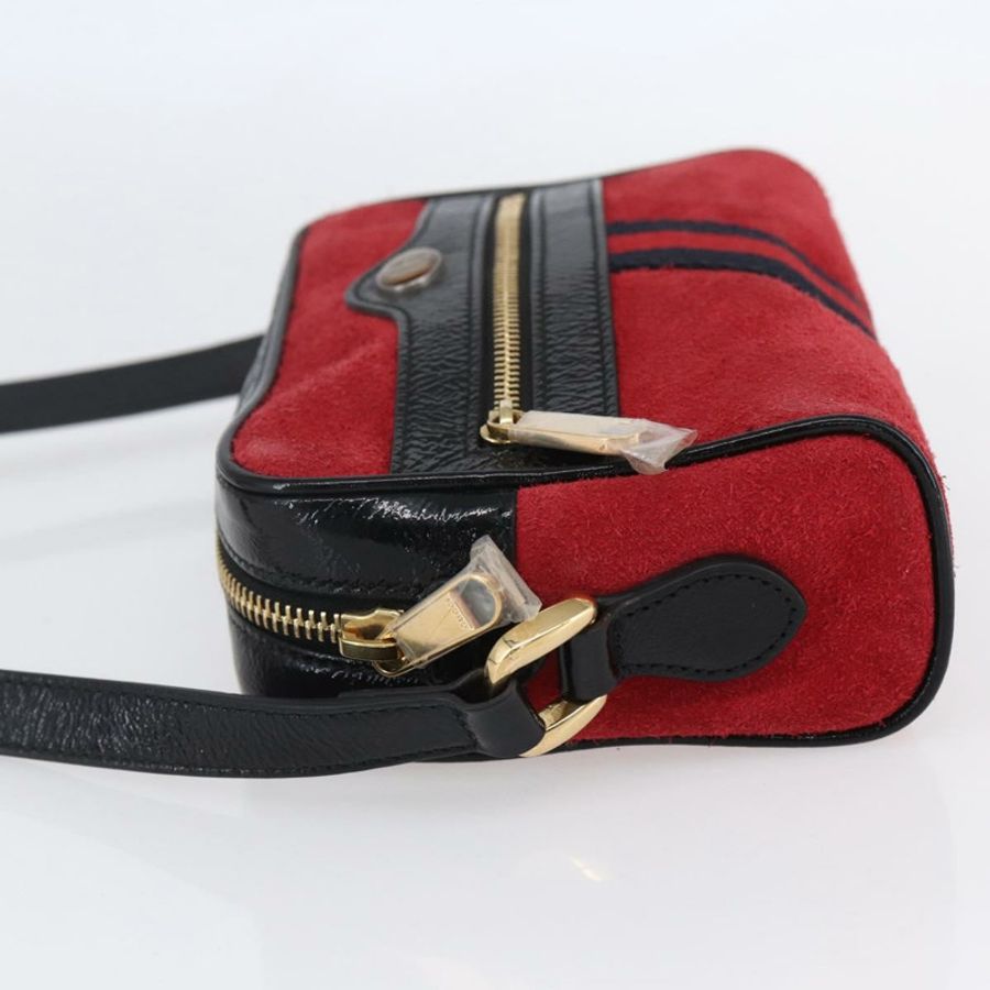【日本直送】GUCCI Sherry Line 單肩包 絨面革 黑色 紅色 517350 正品 155060-2