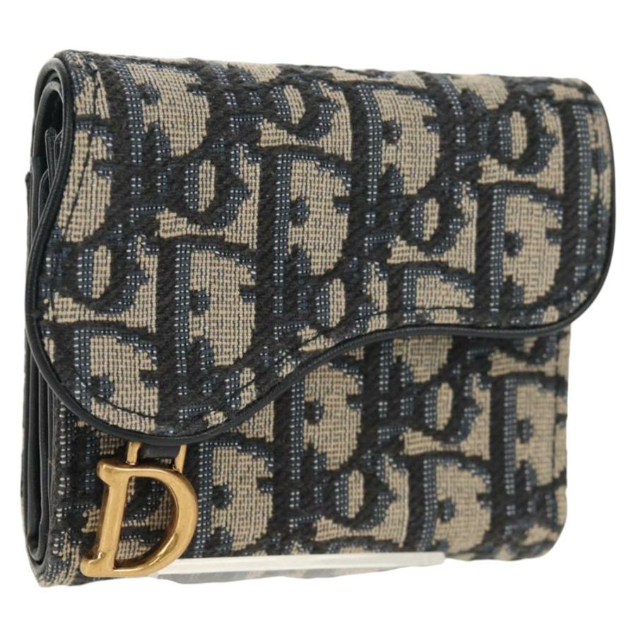 【日本直送】Christian Dior Trotter帆布斜紋錢包,海軍藍/金色,正品,貨號155462M-0