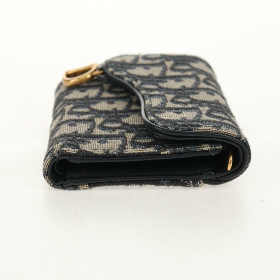 【日本直送】Christian Dior Trotter帆布斜紋錢包,海軍藍/金色,正品,貨號155462M-4