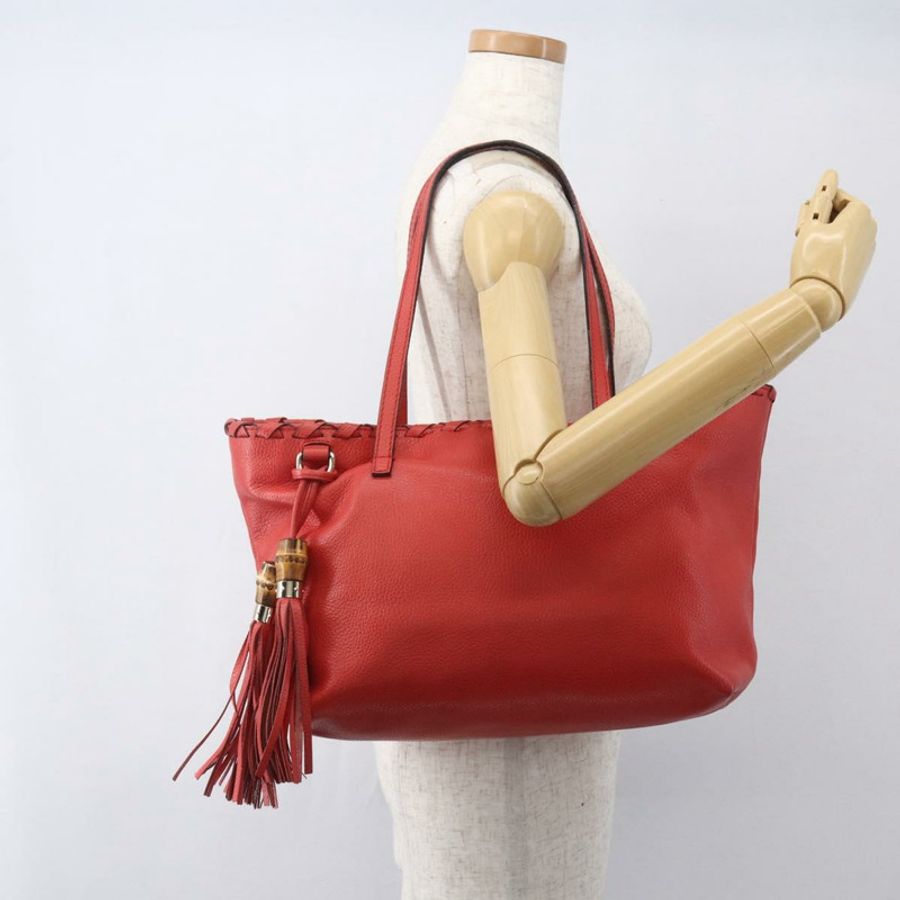 【日本直送】GUCCI 竹節 Indy 手提包 皮革 暢貨中心 紅色金色 354665 正品 156606-20