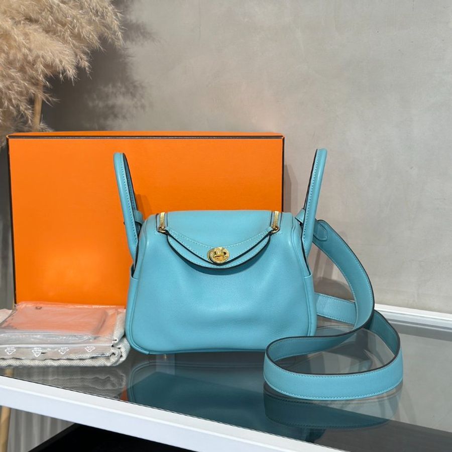 HERMES Mini Lindy - Bleu Atoll 3P 馬卡龍藍金 Y-12