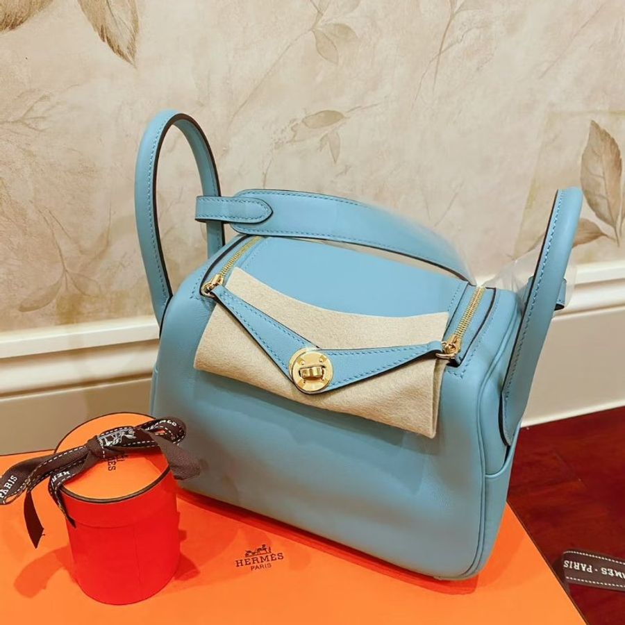 HERMES Mini Lindy - Bleu Atoll 3P 馬卡龍藍金 Y-14