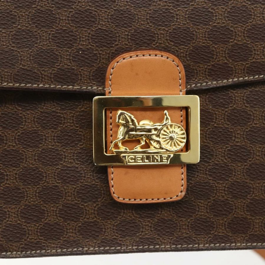 【日本直送】CELINE Macadam帆布馬車包 PVC皮革 棕色 金色 正品 157263-16