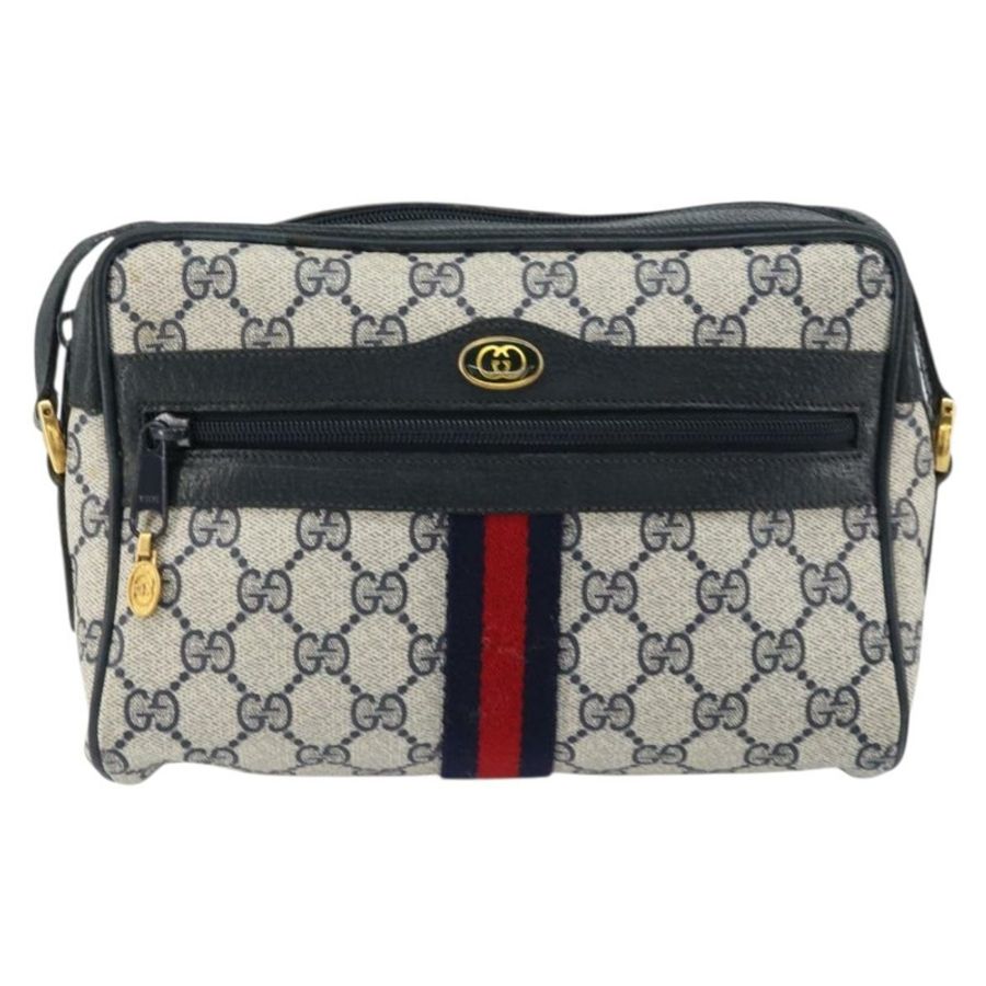 【日本直送】GUCCI GG Supreme Sherry Line 單肩包 PVC 海軍藍/金色 75 02 004 正品 159729-12