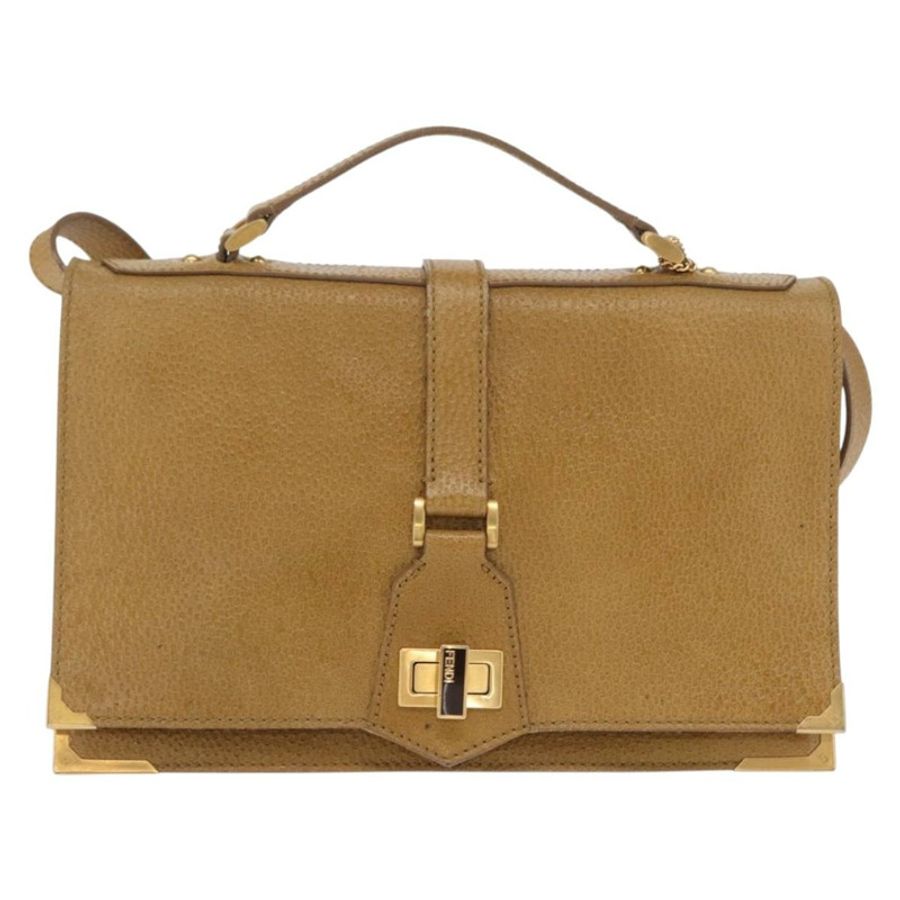 【日本直送】FENDI 手提包 皮革 兩用 棕色 金色 正品 158141-12