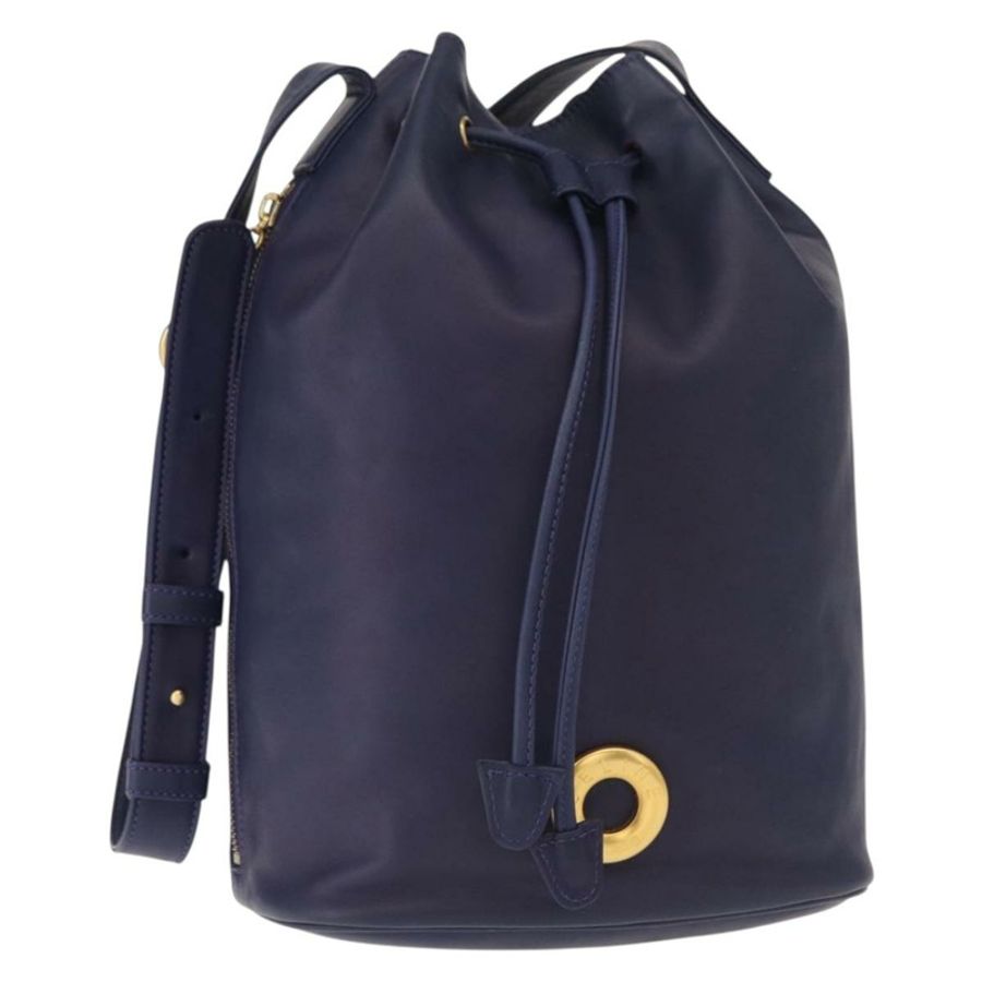 【日本直送】CELINE 圓背包 皮革 海軍藍 金色 正品 159739-0
