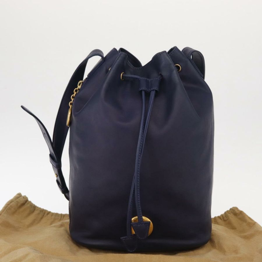 【日本直送】CELINE 圓背包 皮革 海軍藍 金色 正品 159739-11