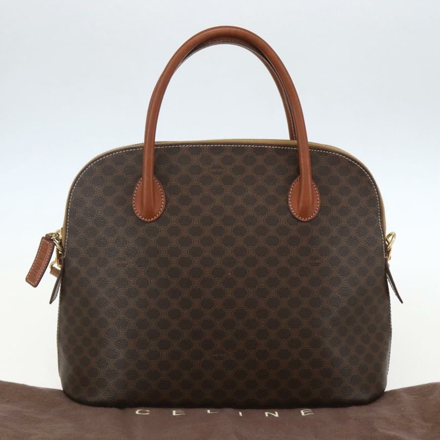 【日本直送】CELINE Macadam帆布手提包 PVC皮革 2way Brown Gold Auth 157458V-11