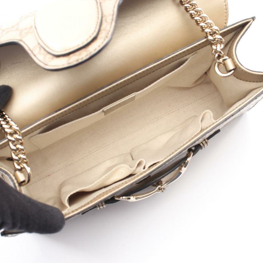 GUCCI Emily 馬銜扣 Guccissima 鏈條單肩包 295402 皮革 金色 二手 GG-2