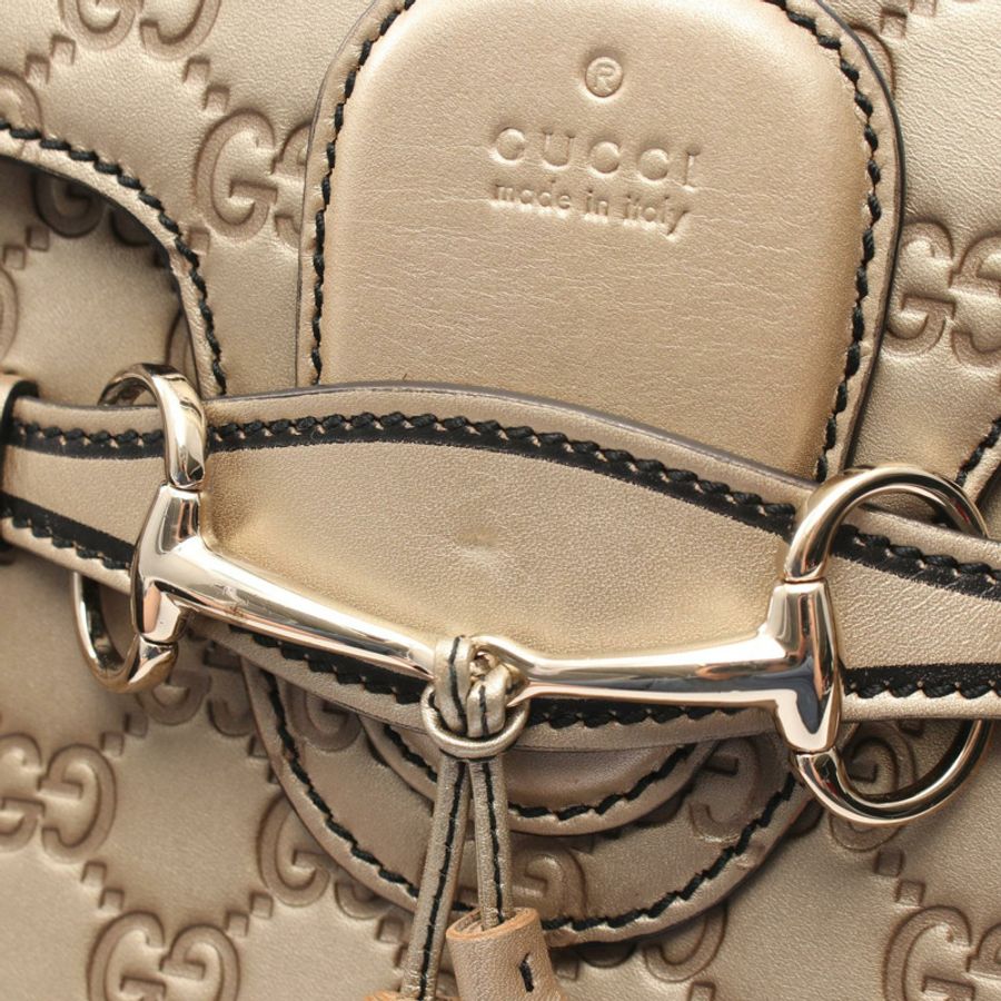 GUCCI Emily 馬銜扣 Guccissima 鏈條單肩包 295402 皮革 金色 二手 GG-5