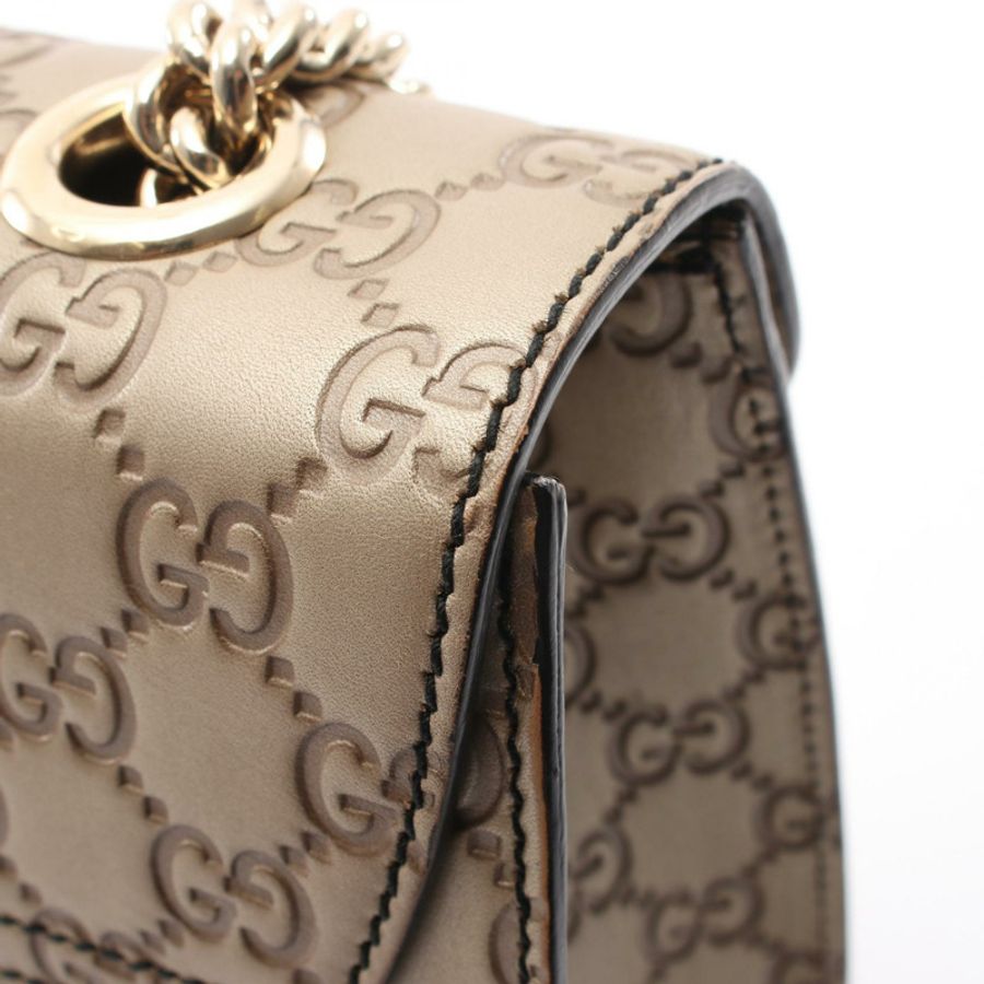 GUCCI Emily 馬銜扣 Guccissima 鏈條單肩包 295402 皮革 金色 二手 GG-7