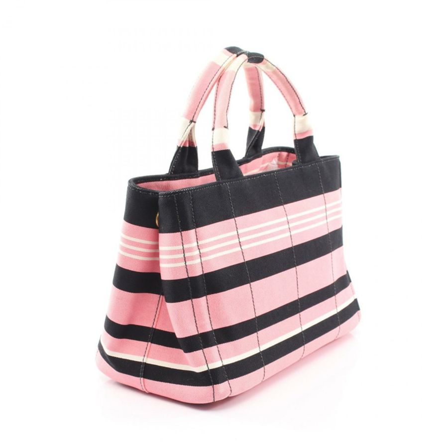 PRADA CANAPA RIGHE 肩挎手提包 帆布 粉紅色 黑色 二手 女款-1