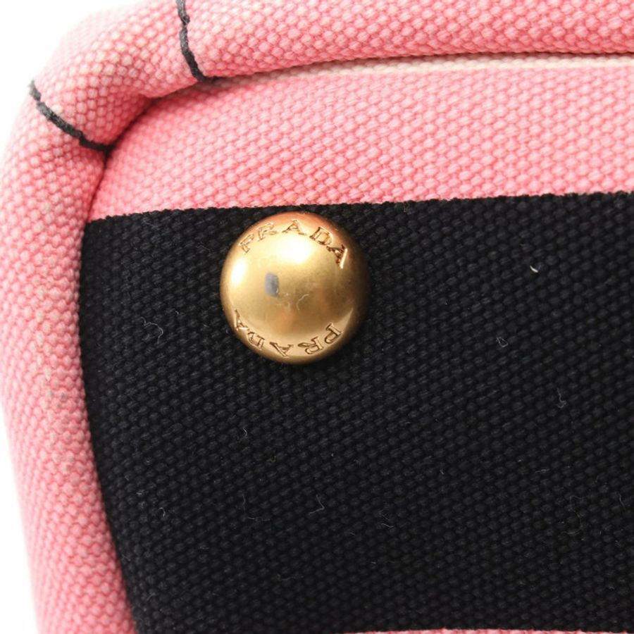 PRADA CANAPA RIGHE 肩挎手提包 帆布 粉紅色 黑色 二手 女款-5