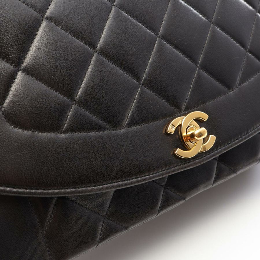 香奈兒 (CHANEL) Matelasse Diana 翻蓋肩背包 A01165 羊皮 黑色 二手 金色五金 CC-9