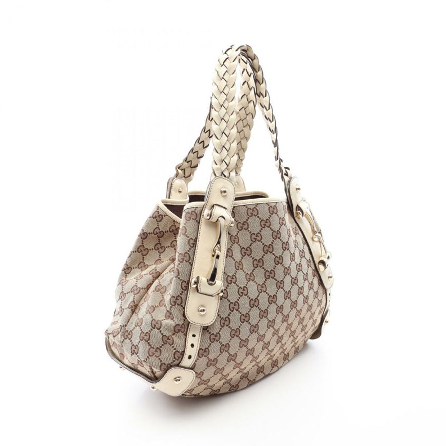GUCCI GG帆布肩背包 162900 帆布皮革 米色 白色 二手 女士-1