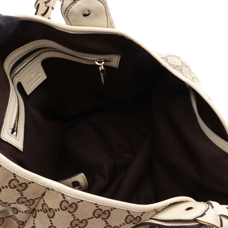 GUCCI GG帆布肩背包 162900 帆布皮革 米色 白色 二手 女士-2