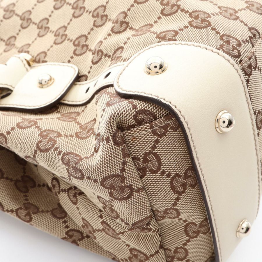 GUCCI GG帆布肩背包 162900 帆布皮革 米色 白色 二手 女士-7