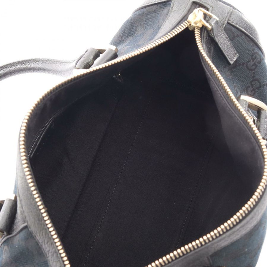 GUCCI Abbey GG帆布單肩手提包 130942 黑色皮革二手女士-2