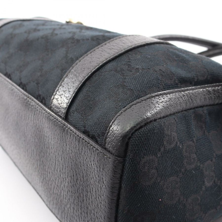 GUCCI Abbey GG帆布單肩手提包 130942 黑色皮革二手女士-5