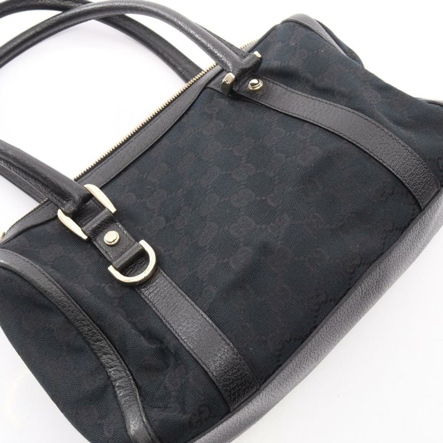 GUCCI Abbey GG帆布單肩手提包 130942 黑色皮革二手女士-10