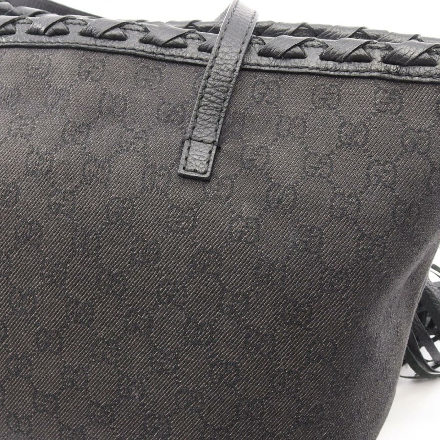 GUCCI 竹節 GG 圖案單肩托特包 354665 牛仔皮革 黑色 二手 女士-11