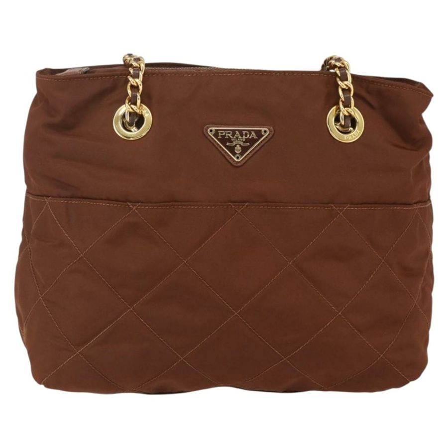 【日本直送】PRADA 鏈條絎縫肩背包 尼龍 棕色 金色 正品 160140-12