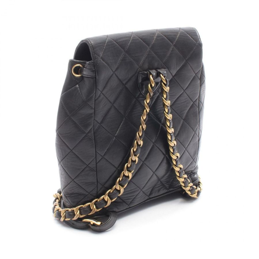 香奈兒 (CHANEL) 絎縫鏈條雙肩包 A04194 羊皮黑色 二手 金色五金-1