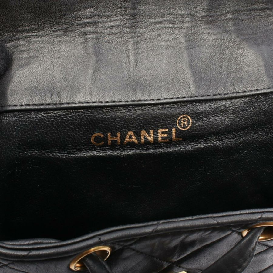 香奈兒 (CHANEL) 絎縫鏈條雙肩包 A04194 羊皮黑色 二手 金色五金-3