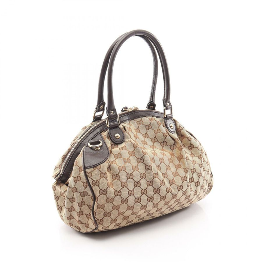 GUCCI Sookie GG帆布手提包 223974 皮革 米色 棕色 二手 女士-1