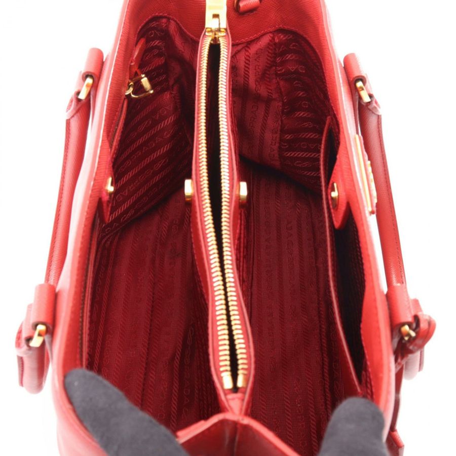PRADA SAFFIANO LUX Galleria 單肩手提包,紅色 Saffiano 皮革,二手女士款-2