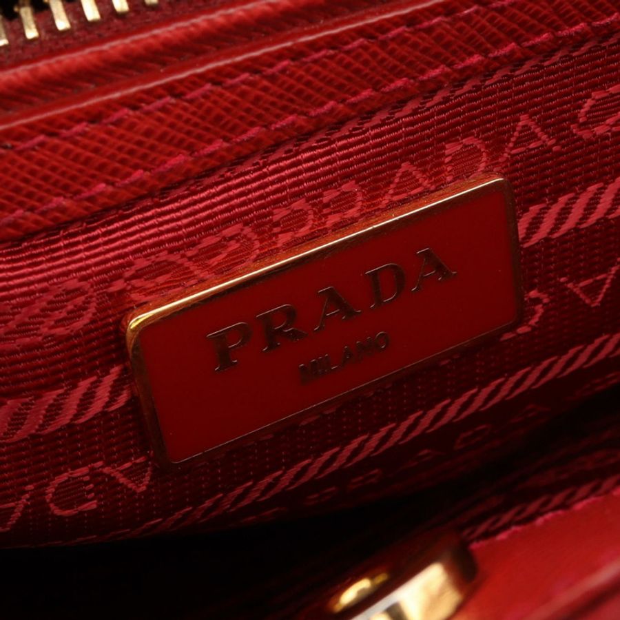 PRADA SAFFIANO LUX Galleria 單肩手提包,紅色 Saffiano 皮革,二手女士款-3