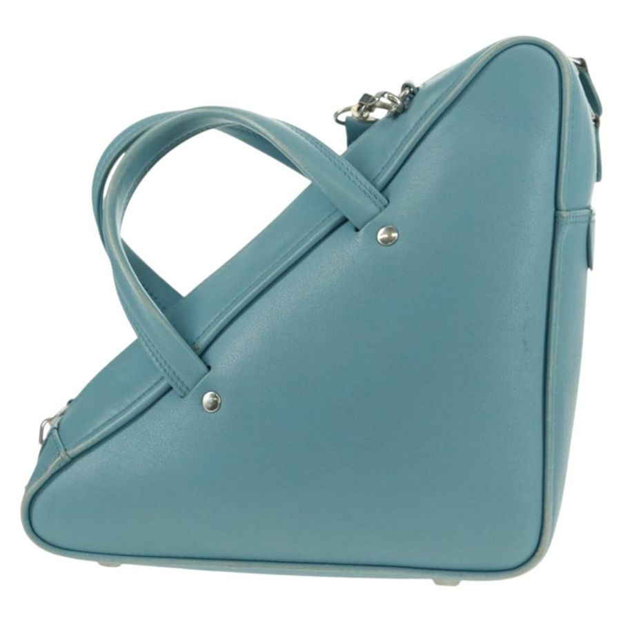 【日本直送】BALENCIAGA 三角形 S 手提包 皮革 兩用 淺藍色 銀色 476975 正品 161230-1