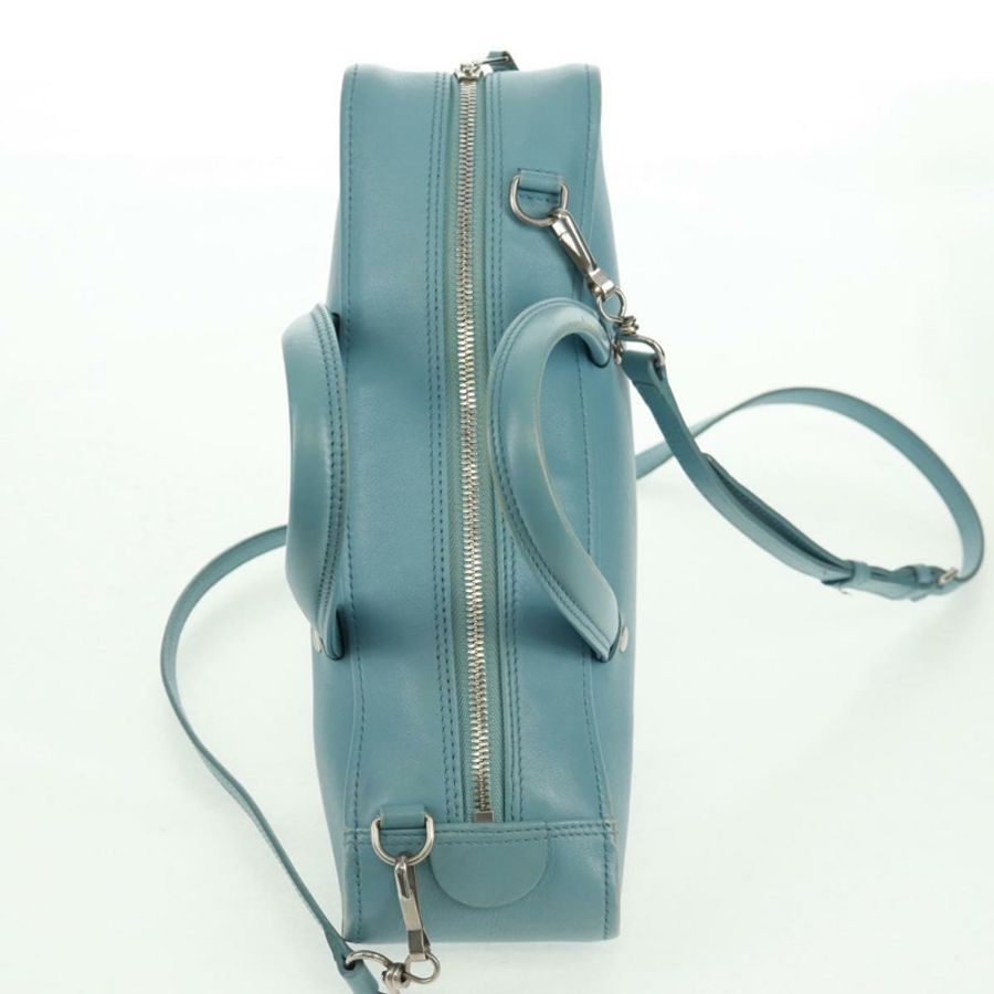 【日本直送】BALENCIAGA 三角形 S 手提包 皮革 兩用 淺藍色 銀色 476975 正品 161230-4
