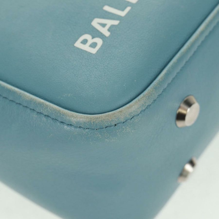 【日本直送】BALENCIAGA 三角形 S 手提包 皮革 兩用 淺藍色 銀色 476975 正品 161230-8