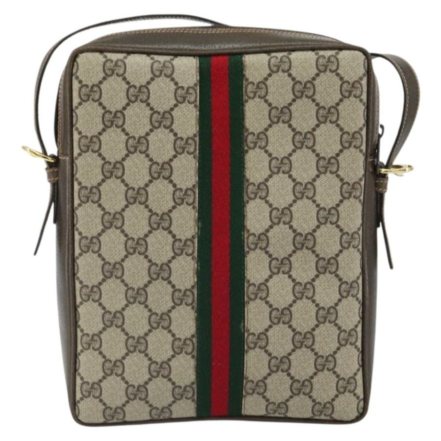 【日本直送】GUCCI GG Supreme Web Sherry Line 單肩包 PVC 米色 金色 正品 163502-1