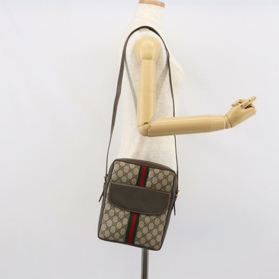 【日本直送】GUCCI GG Supreme Web Sherry Line 單肩包 PVC 米色 金色 正品 163502-22